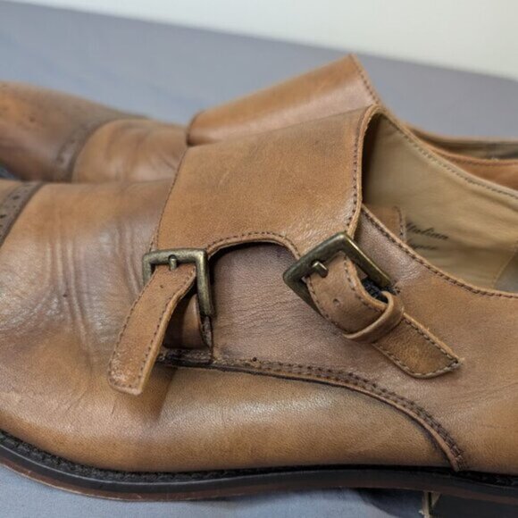 Marco Vittorio Brown Leather Double Monk Strap Cap Toe Dress Shoes Men Size 10.5 - Picture 5 of 13